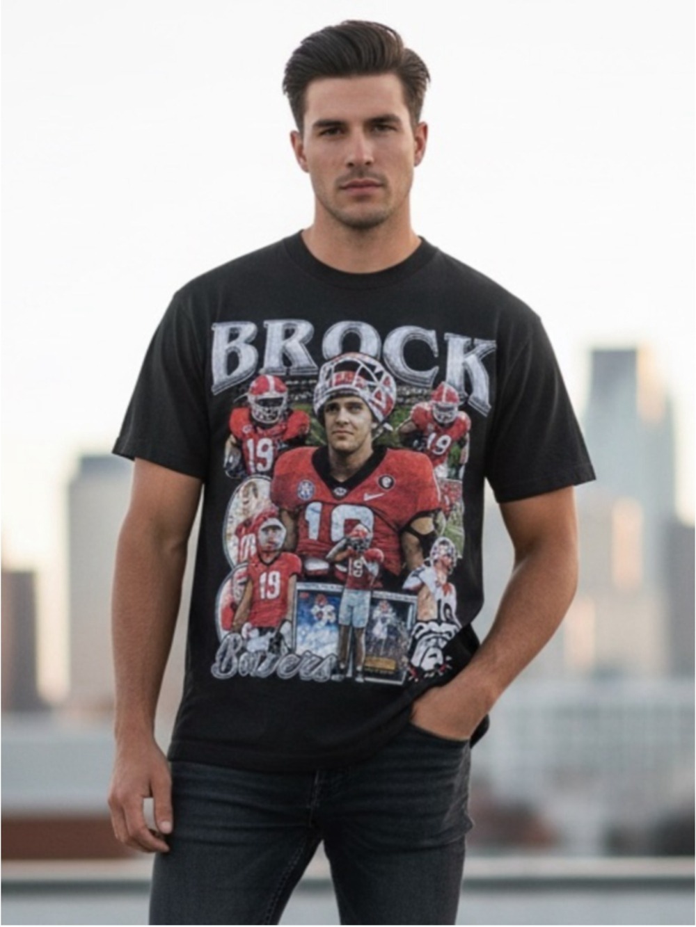 BROCK BOWERS UGA Georgia Bulldogs Vintage Style Rap Cotton Tee Sz L Grunge